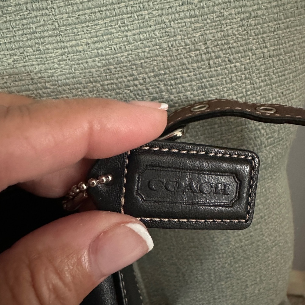 Dark brown leather small bucket Coach bag. Never used